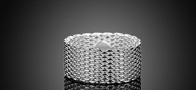Silver Weaved Wide Mesh Ring