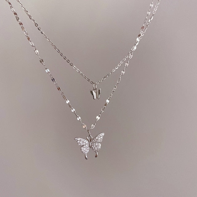 Diamond Butterfly Duplex Necklace